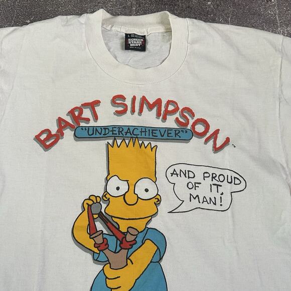 Men's Vintage 80s Screen Stars Bart Simpson Underachiever White T Shirt Tee Sz L - Picture 3 of 5